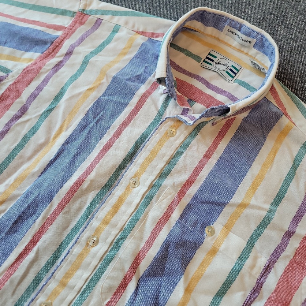 VTG Sears Roebuck Shirt Men’s Large Blue Striped Button Down Short Sleeve 90s